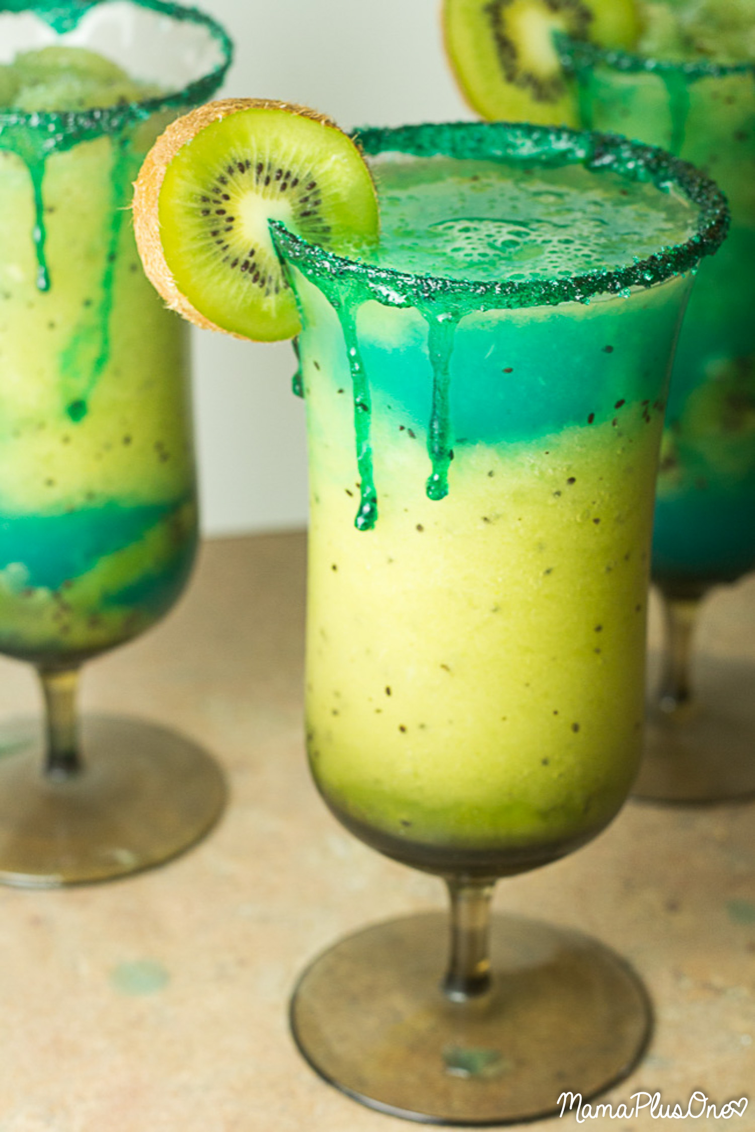 If you want all of the margarita fun and flavor and none of the alcohol, you'll love this totally virgin electric blue kiwi margarita! Hello, spring and summer! This has plenty of flavor-- lime and kiwi, blue and bright green, it's party-ready in no time. Virgin margarita recipe made quickly in your blender!