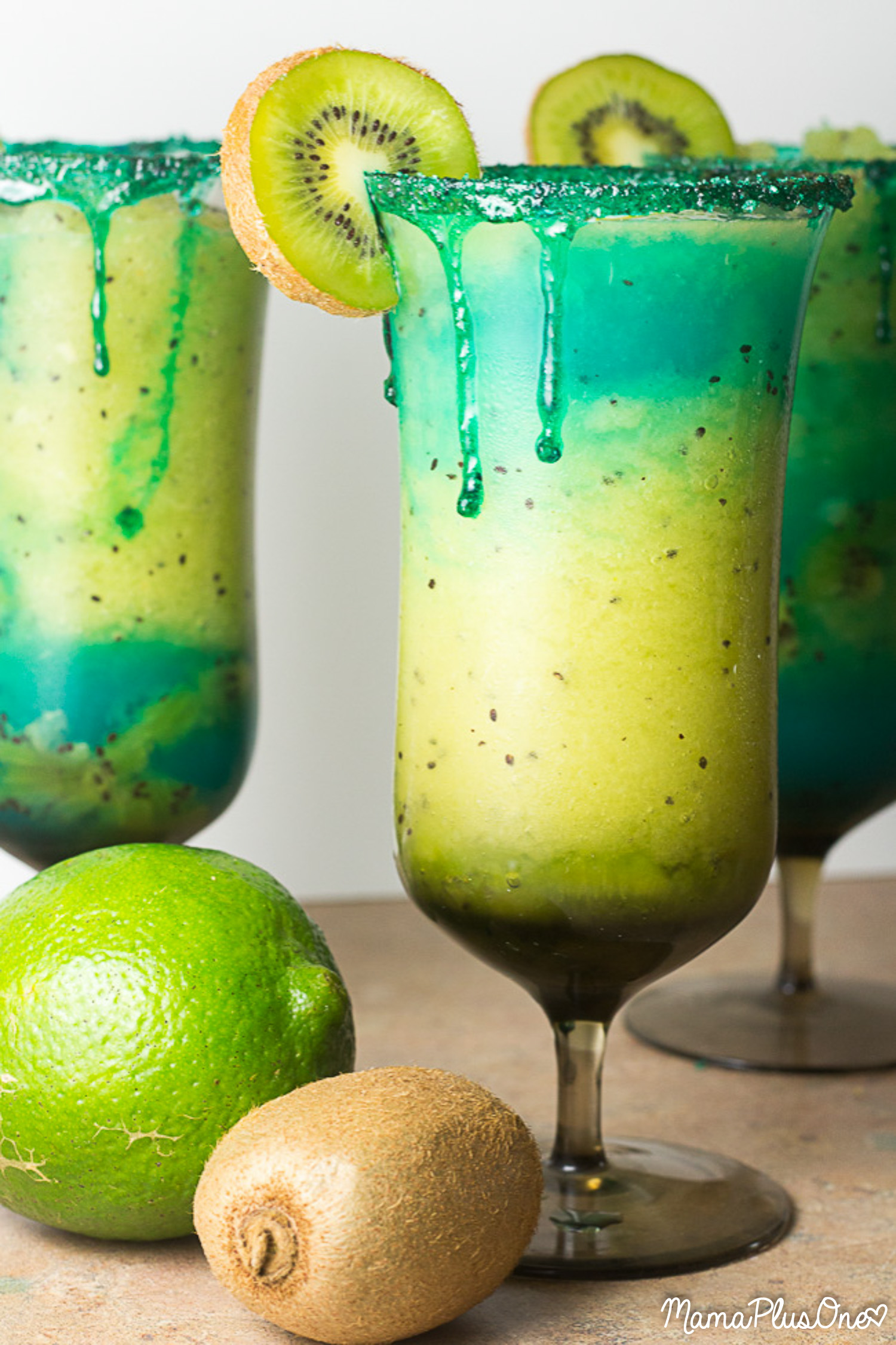 If you want all of the margarita fun and flavor and none of the alcohol, you'll love this totally virgin electric blue kiwi margarita! Hello, spring and summer! This has plenty of flavor-- lime and kiwi, blue and bright green, it's party-ready in no time. Virgin margarita recipe made quickly in your blender!