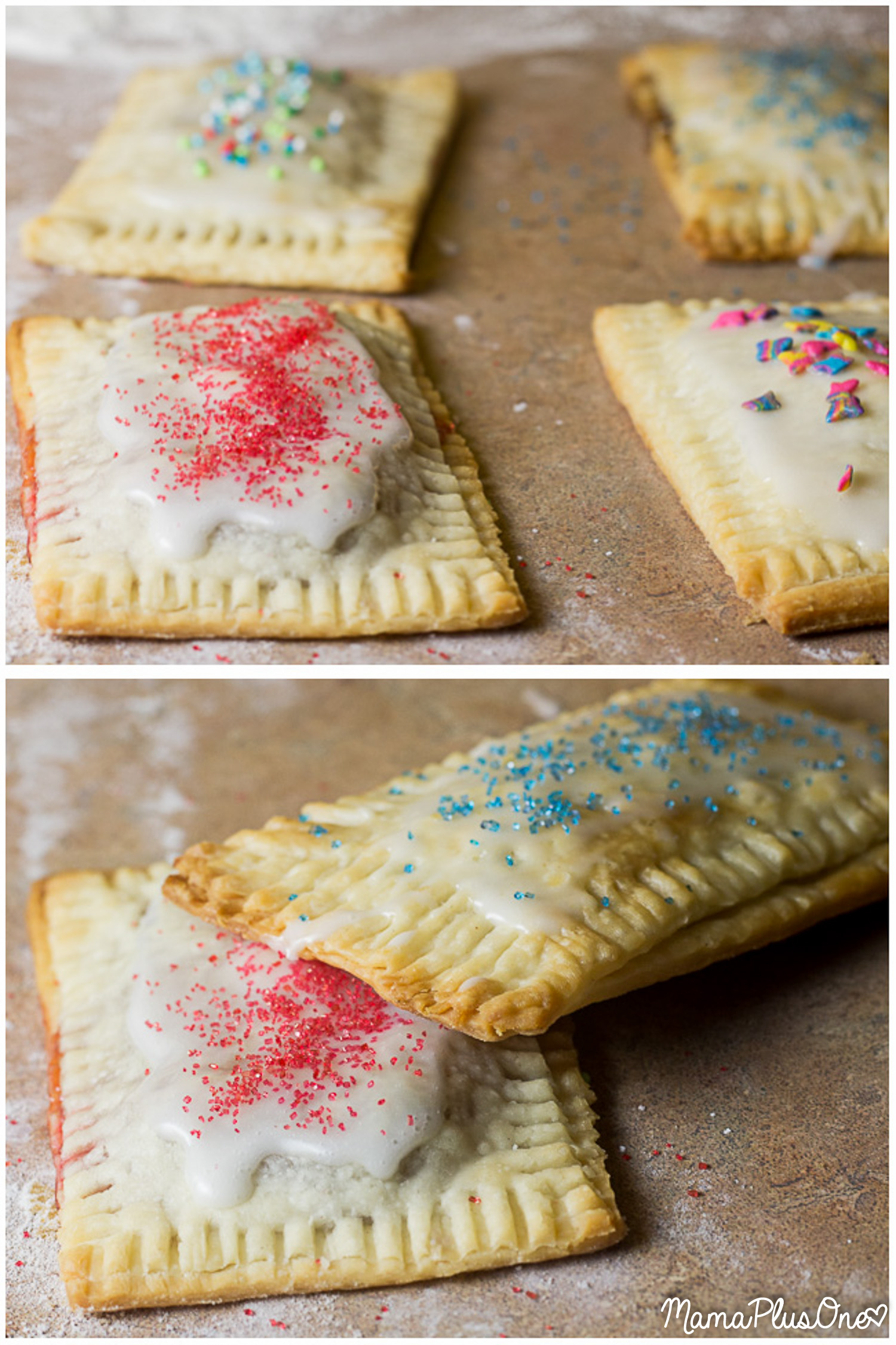 I love a good toaster pastry, especially Pop Tarts, but if you make these, you are never going to buy storebought again… flaky crust, hearty filling, deliciously sweet, tender flavor, and sprinkles in any color of the rainbow! Plus, they’re super easy to make with a semi-homemade filling! Get these yummy toaster pastries on your table in a matter of minutes (and get your kids enjoying some real fruit inside!) A homemade toaster pastry is the perfect breakfast treat for your on-the-go family! | homemade pop tarts | easy breakfast idea | breakfast pastry recipe |