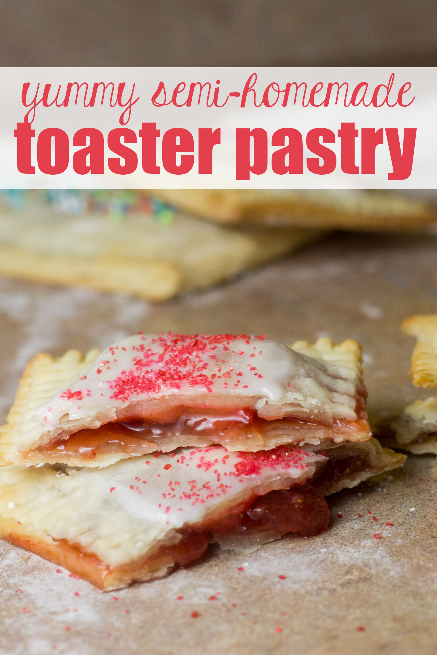 I love a good toaster pastry, especially Pop Tarts, but if you make these, you are never going to buy storebought again… flaky crust, hearty filling, deliciously sweet, tender flavor, and sprinkles in any color of the rainbow! Plus, they’re super easy to make with a semi-homemade filling! Get these yummy toaster pastries on your table in a matter of minutes (and get your kids enjoying some real fruit inside!) A homemade toaster pastry is the perfect breakfast treat for your on-the-go family! | homemade pop tarts | easy breakfast idea | breakfast pastry recipe |