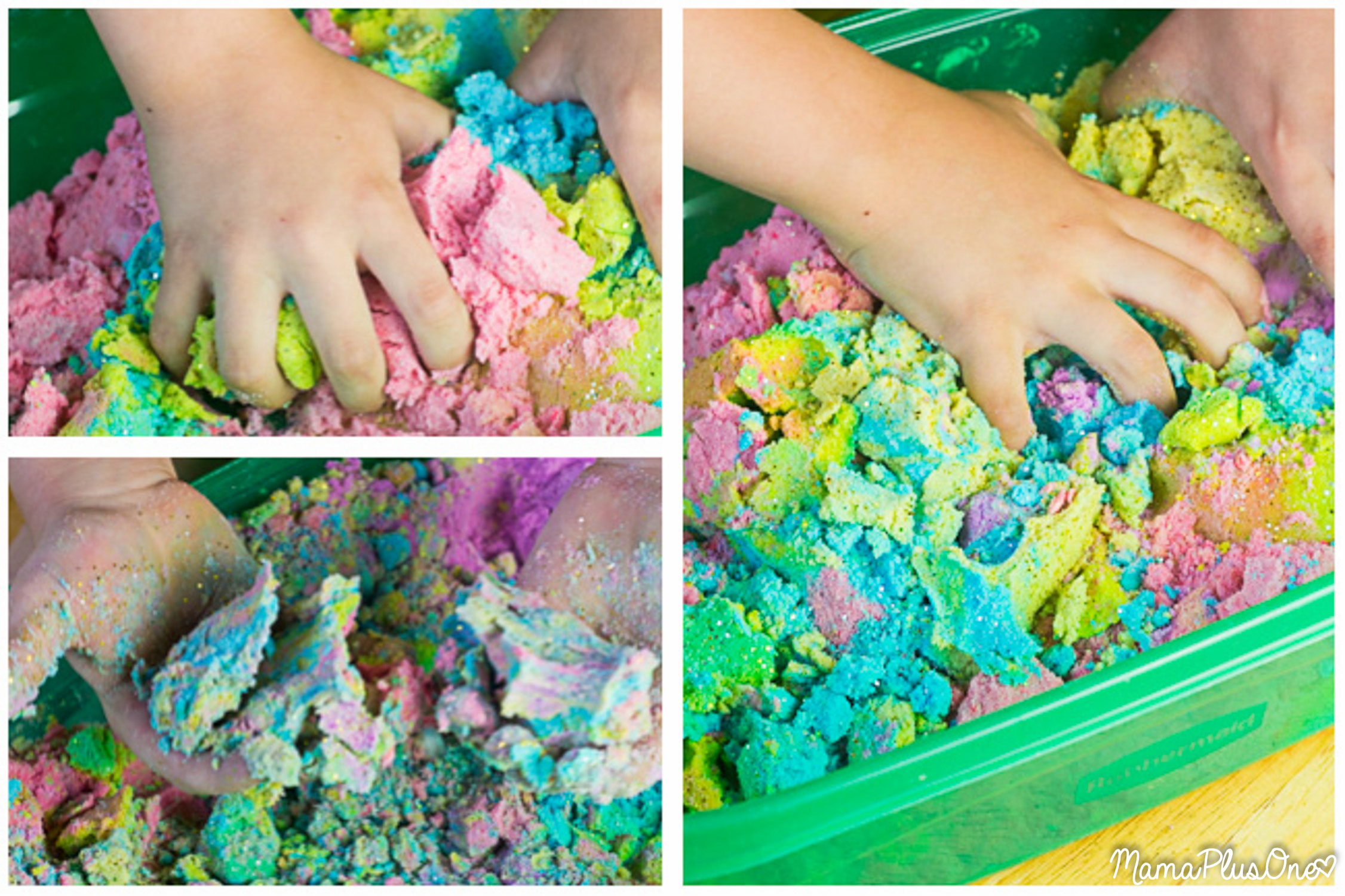 This Unicorn Kinetic Sand is the perfect sensory toy, and in bright, vibrant sparkly colors, it looks just like a unicorn, too! Easy to make and fun to play with, you can make DIY Kinetic Sand at home!