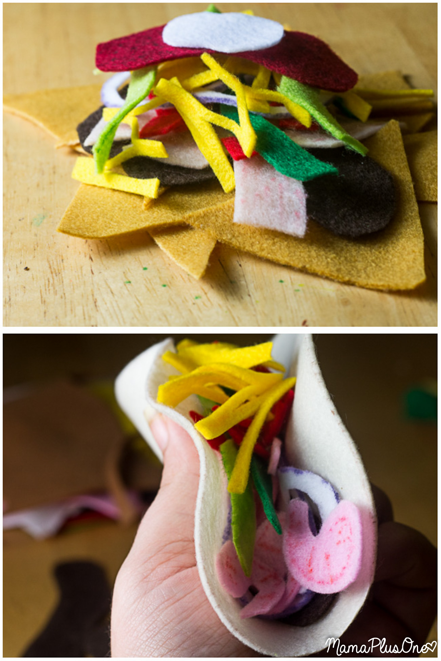 If you or your kids love Dragons Love Tacos, or it's sequel, you'll love these fun taco felt food ideas! DIY No-Sew Felt Tacos are perfect for mixing and matching, and they're perfect for play kitchens. If your child loves imaginative play, make these for a fraction of the cost of buying them from big name companies... and make exactly the taco flavor you'll want for your playroom. Perfect for kids who love to play cooking, and great for future chefs.