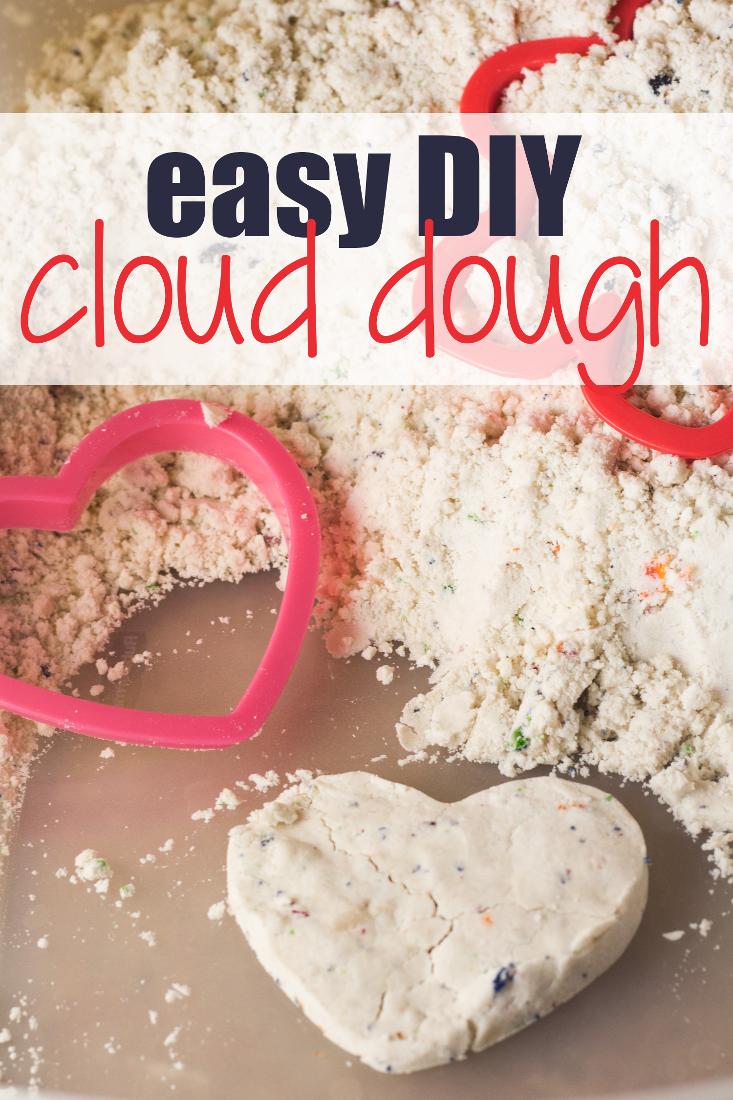 This cloud dough is so easy to make-- only 2 ingredients and less than 5 minutes of effort for a great sensory toy your kids will love. Plus, since it's safe to eat, it's okay if little fingers take a little nibble, too! DIY cloud dough | moon dough | sensory bin filler |