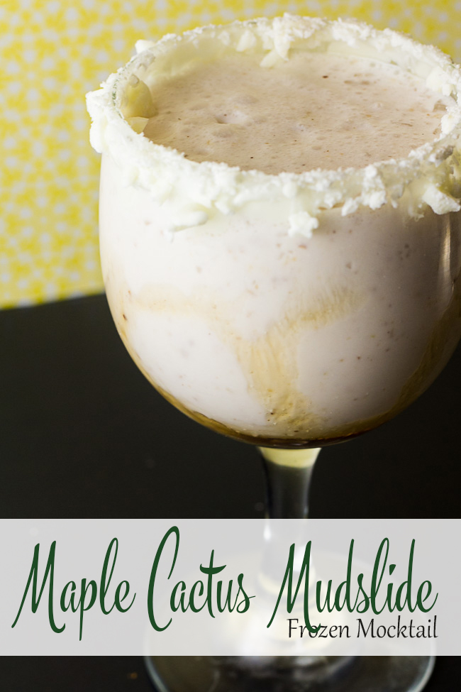 Looking for a fun twist on your average mudslide? Here's a maple cactus mudslide mocktail, the perfect frozen blended treat! With white chocolate, maple syrup, and a splash of cactus water, it's everything you want in a mudslide and then some! This one is perfect for brunch! | Mocktail Recipe | Maple Syrup | Brunch drink | 