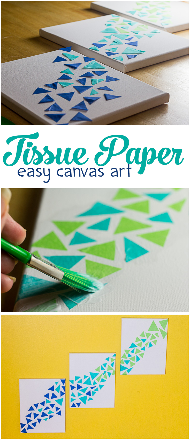 This tissue paper canvas art is so easy! Looking for the perfect mermaid scale artwork or easy craft project for you or your teen? This one takes less than an hour to make, is beautiful, and even makes a perfect gift! | DIY canvas art | tissue paper craft | easy craft for adults | easy teen craft |