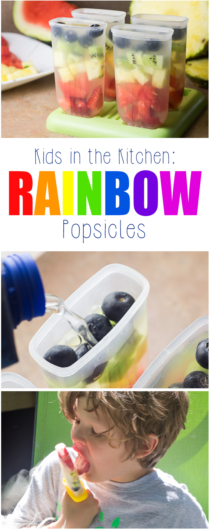 Get your kids involved in making a delicious treat that's perfect for summer or anytime! These easy rainbow popsicles are hydrating and delicious with plenty of fruit flavor! | rainbow theme party | rainbow snacks | easy rainbow snack for kids | the colors of the rainbow | homeschool color study |